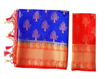 Blue woven art silk saree with blouse 9
