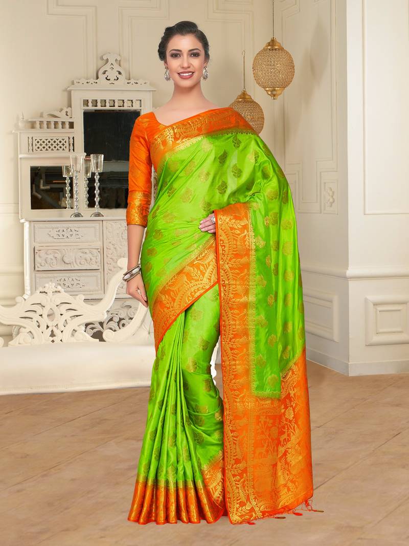 Green Woven Art Silk Saree With Blouse