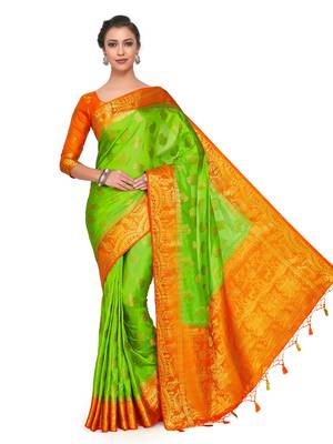 Green Woven Art Silk Saree With Blouse 3