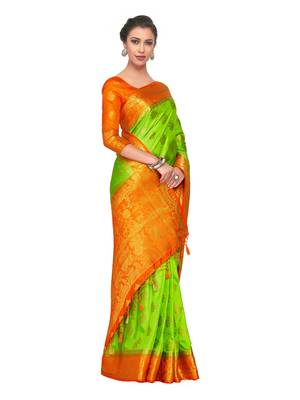 Green Woven Art Silk Saree With Blouse 4