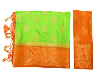 Green Woven Art Silk Saree With Blouse 9