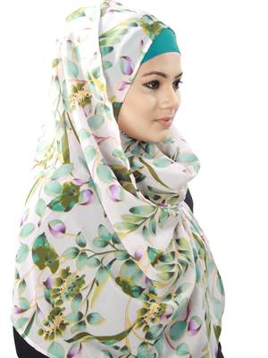 MyBatua Jouri White Floral Print Georgette Hijab 1