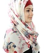 MyBatua Mukhlisah White Floral Print Georgette Hijab