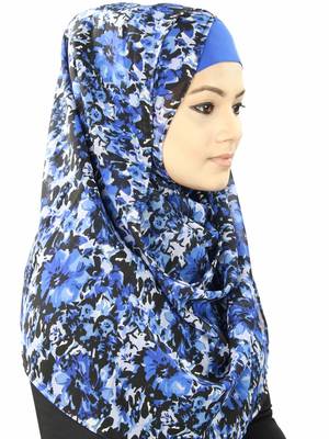 MyBatua Mohaddisa Blue Floral Print Georgette Hijab 1