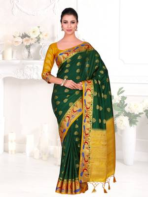 Green Woven Art Silk Saree With Blouse 2