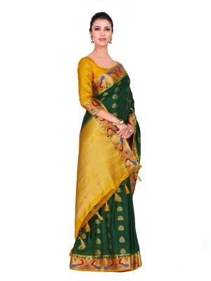 Green Woven Art Silk Saree With Blouse 4