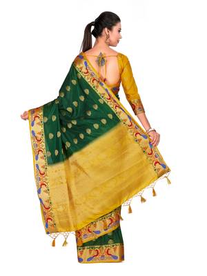 Green Woven Art Silk Saree With Blouse 5