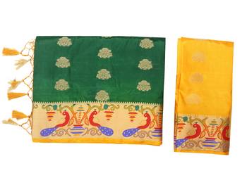 Green Woven Art Silk Saree With Blouse 9