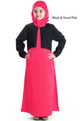 Pink Plain Crepe Kids-Abaya 1