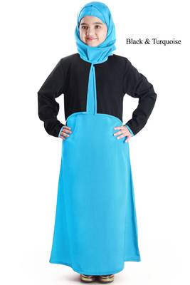 Turquoise Plain Crepe Kids-Abaya 1