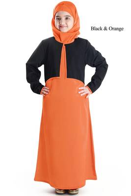 Orange Plain Crepe Kids-Abaya 1