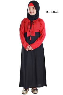 Red Plain Rayon Kids-Abaya 1