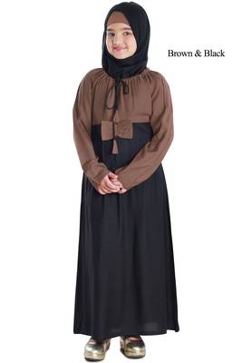 Brown Plain Rayon Kids-Abaya 1