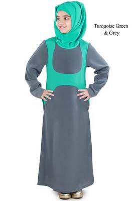Turquoise Plain Crepe Kids-Abaya 1