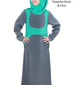 Turquoise Plain Crepe Kids-Abaya