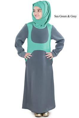 Green Plain Crepe Kids-Abaya 1