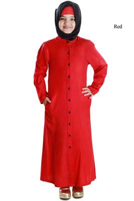 Red Plain Rayon Kids-Abaya 1