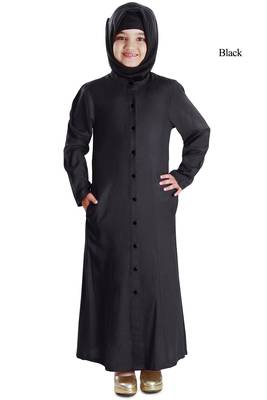 Black Plain Rayon Kids-Abaya 1