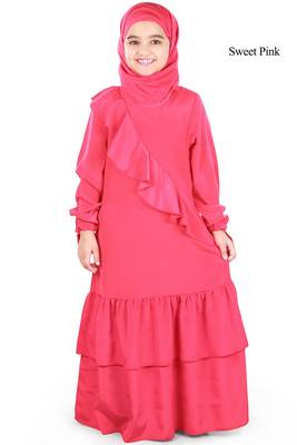 Pink Plain Crepe Kids-Abaya 1