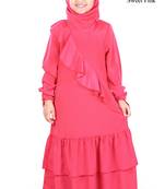 Pink Plain Crepe Kids-Abaya