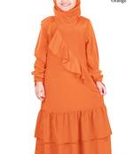 Orange Plain Crepe Kids-Abaya