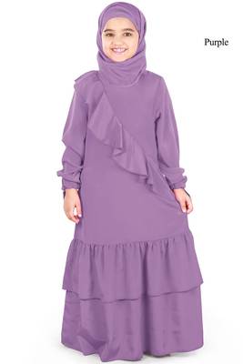 Purple Plain Crepe Kids-Abaya 1