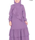 Purple Plain Crepe Kids-Abaya