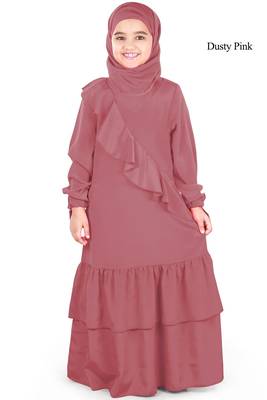Pink Plain Crepe Kids-Abaya 1