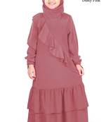Pink Plain Crepe Kids-Abaya
