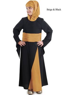 Beige Plain Crepe Kids-Abaya 1