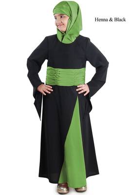 Green Plain Crepe Kids-Abaya 1