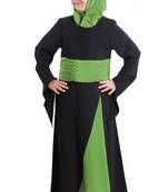 Green Plain Crepe Kids-Abaya