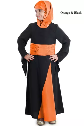 Orange Plain Crepe Kids-Abaya