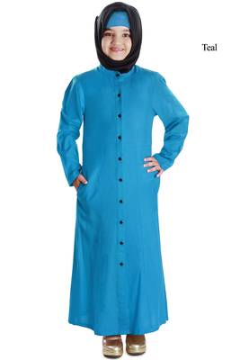 Green Plain Rayon Kids-Abaya 1