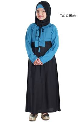 Green Plain Rayon Kids-Abaya 1