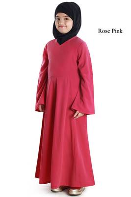 Pink Plain Crepe Kids-Abaya 1