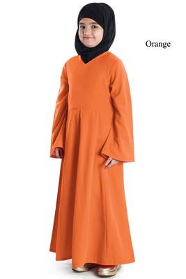 Orange Plain Crepe Kids-Abaya 1
