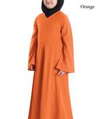 Orange Plain Crepe Kids-Abaya