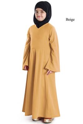 Beige Plain Crepe Kids-Abaya 1