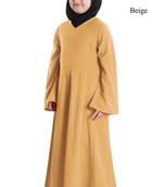 Beige Plain Crepe Kids-Abaya