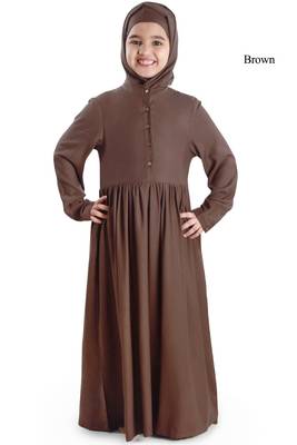 Brown Plain Rayon Kids-Abaya 1
