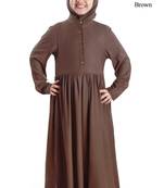 Brown Plain Rayon Kids-Abaya