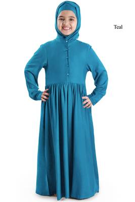Green Plain Rayon Kids-Abaya 1