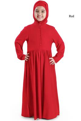Red Plain Rayon Kids-Abaya 1