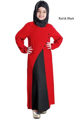 Red Plain Rayon Kids-Abaya 1