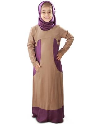 Brown Plain Rayon Kids-Abaya 1