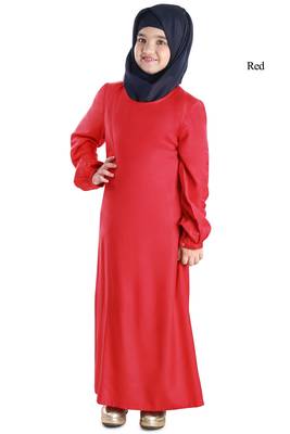 Red Plain Rayon Kids-Abaya 1