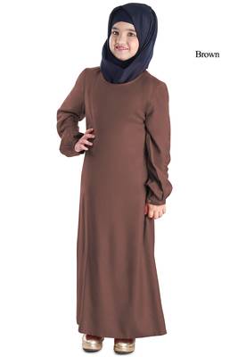 Brown Plain Rayon Kids-Abaya 1