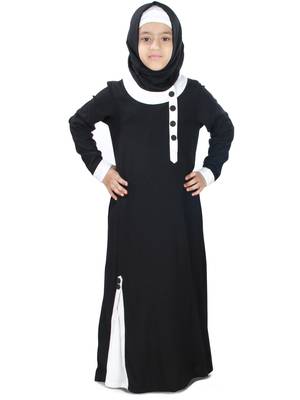 Black Plain Rayon Kids-Abaya 1