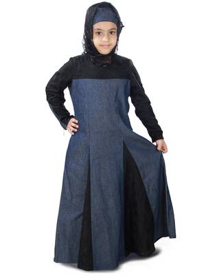 Blue Plain Crepe Kids-Abaya 1